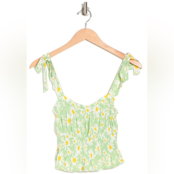 ELODIE Green Floral Tie Shoulder Smocked Crop Tank Size Small NWT - Picture 2 of 10